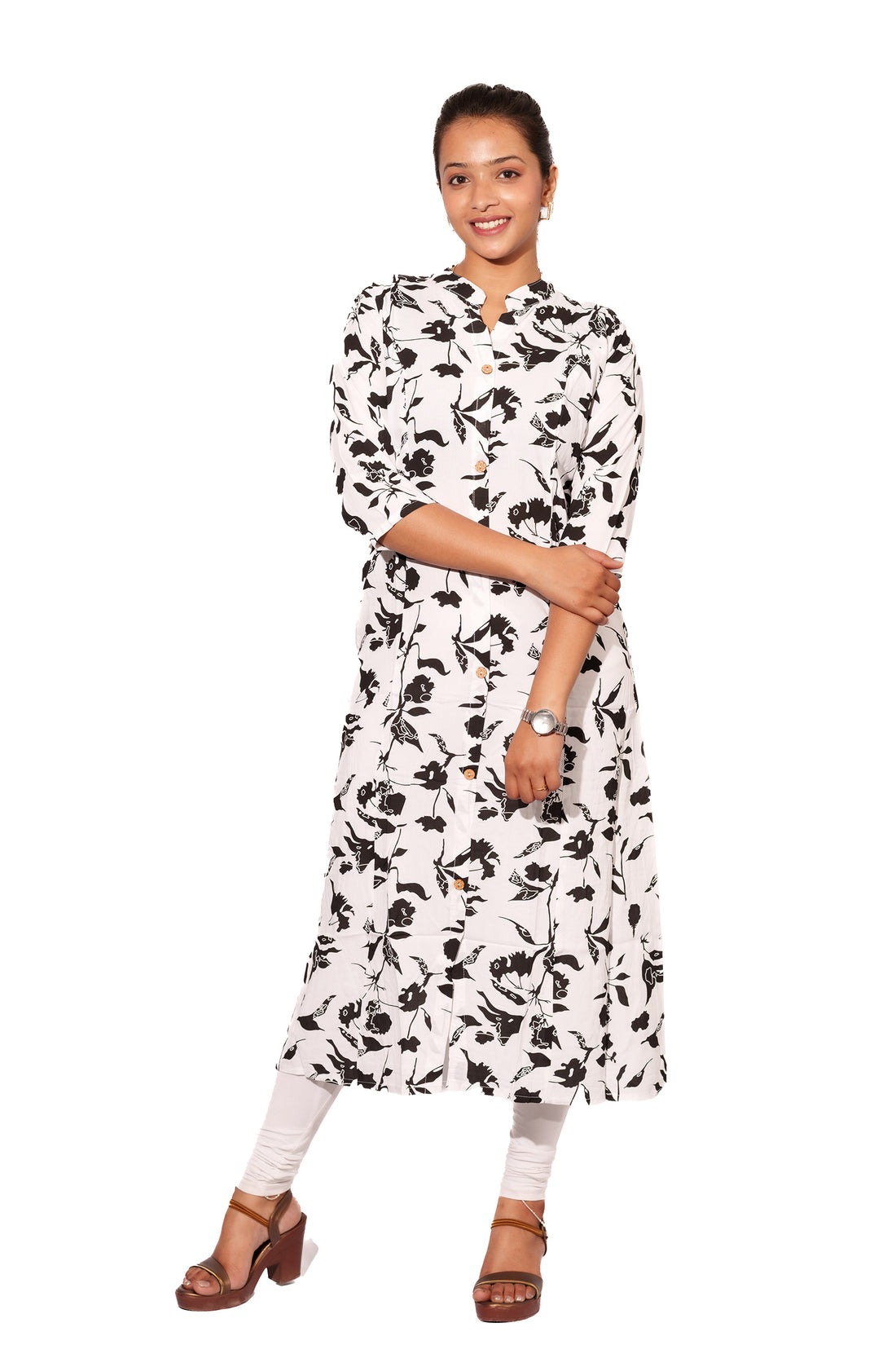 Rayon White & Black Kurti