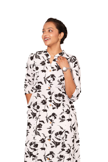 Rayon White & Black Kurti