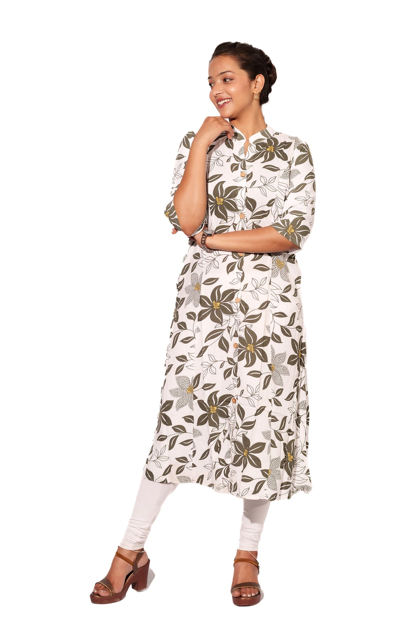 White & Green Rayon Kurti