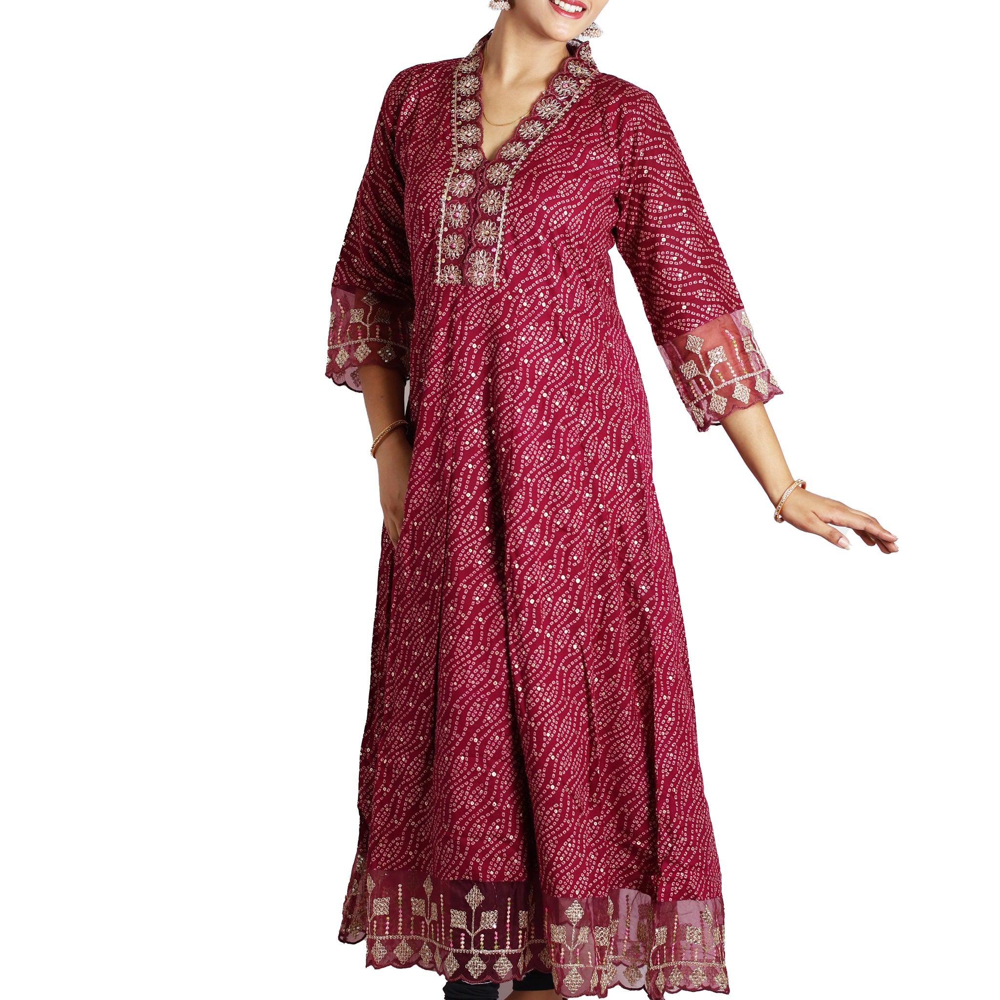 Wine Rayon Anarkali Kurti
