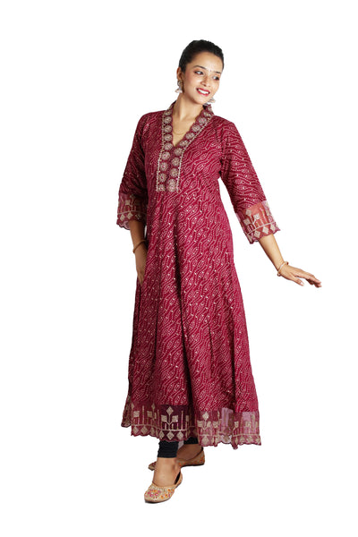 Wine Rayon Anarkali Kurti