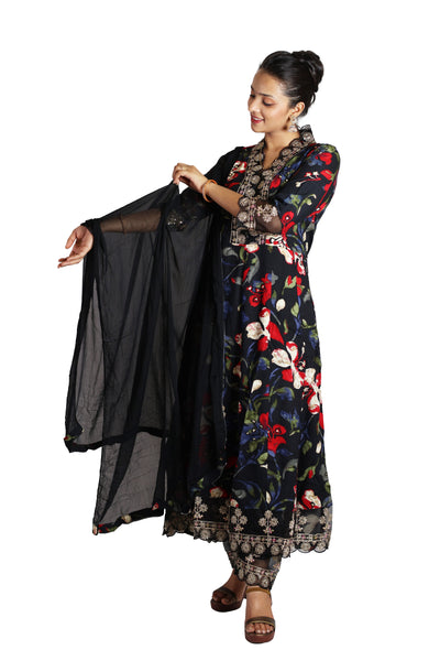 Black Rayon Anarkali Suit Set