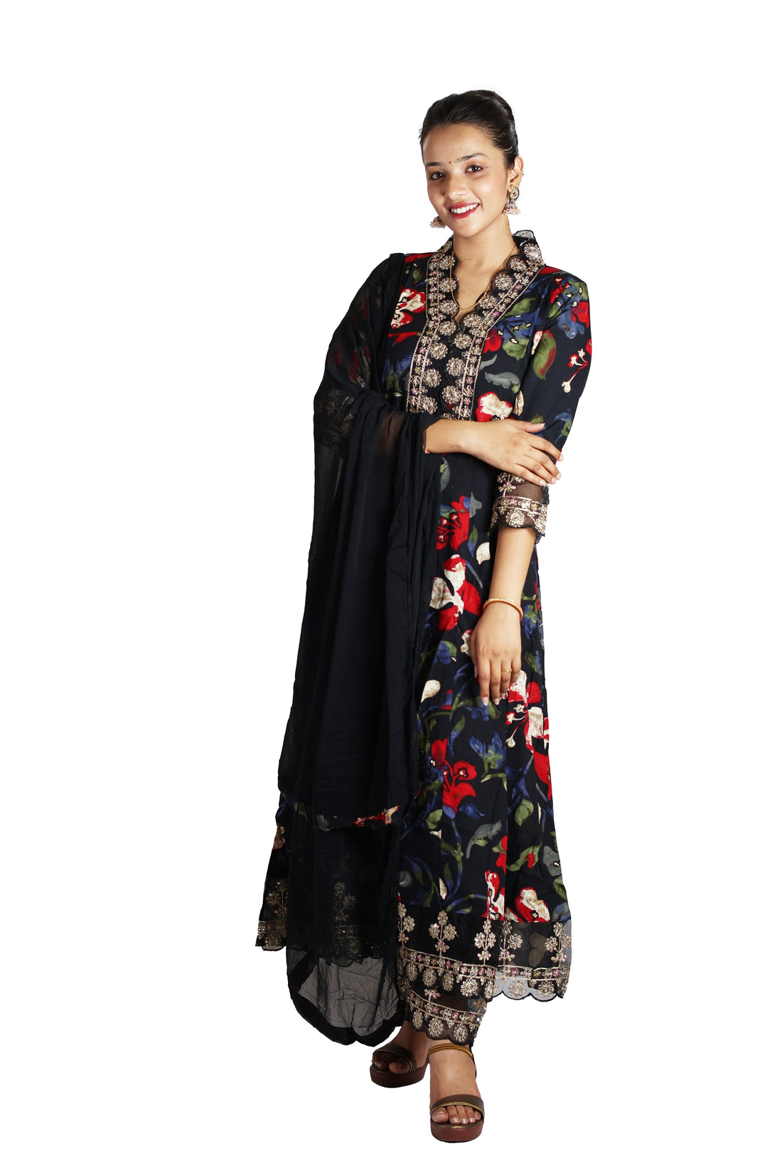 Black Rayon Anarkali Suit Set