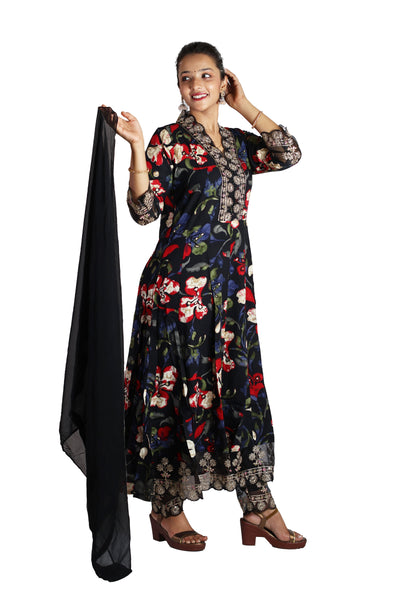 Black Rayon Anarkali Suit Set