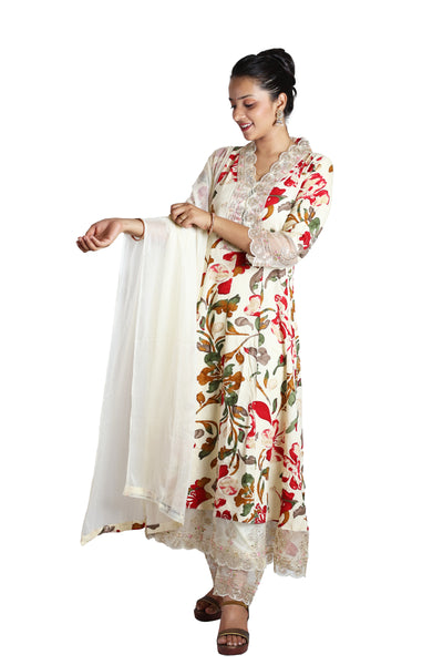 Cream Colour Rayon Anarkali Suit Set