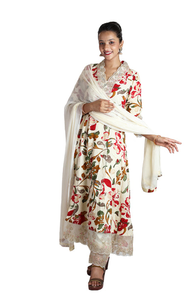 Cream Colour Rayon Anarkali Suit Set