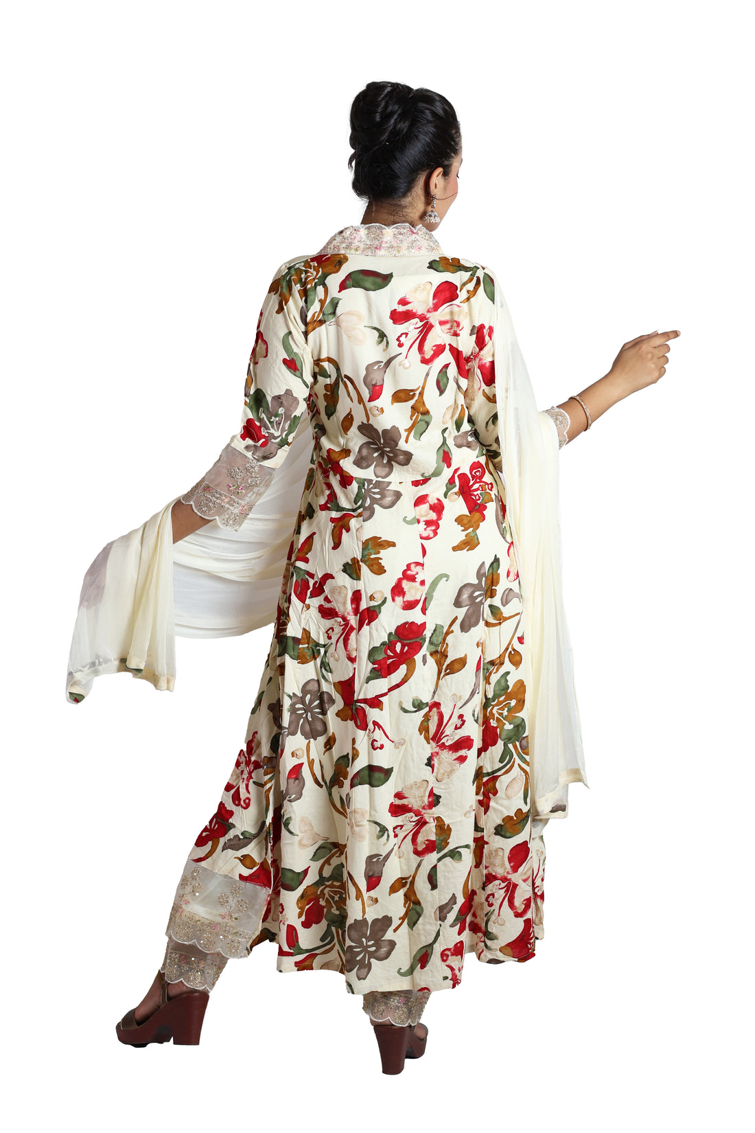 Cream Colour Rayon Anarkali Suit Set