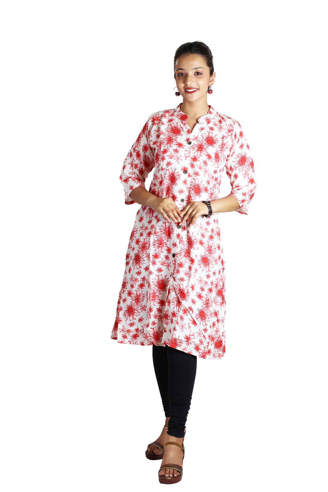 White Red Rayon Kurti