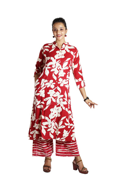 Mehroon  Rayon Kurta Plazzo Set