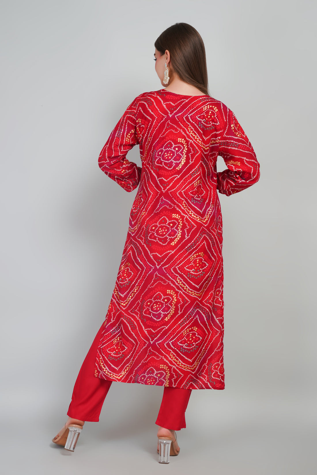 Maroon Women’s Bandhani Printed Rayon Kurti Set with Dupatta