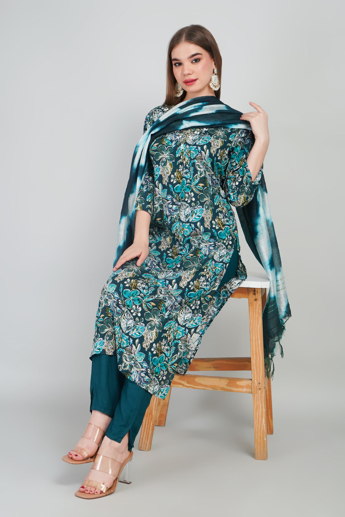 Rama Women’s Printed Rayon Kurti Set with Dupatta