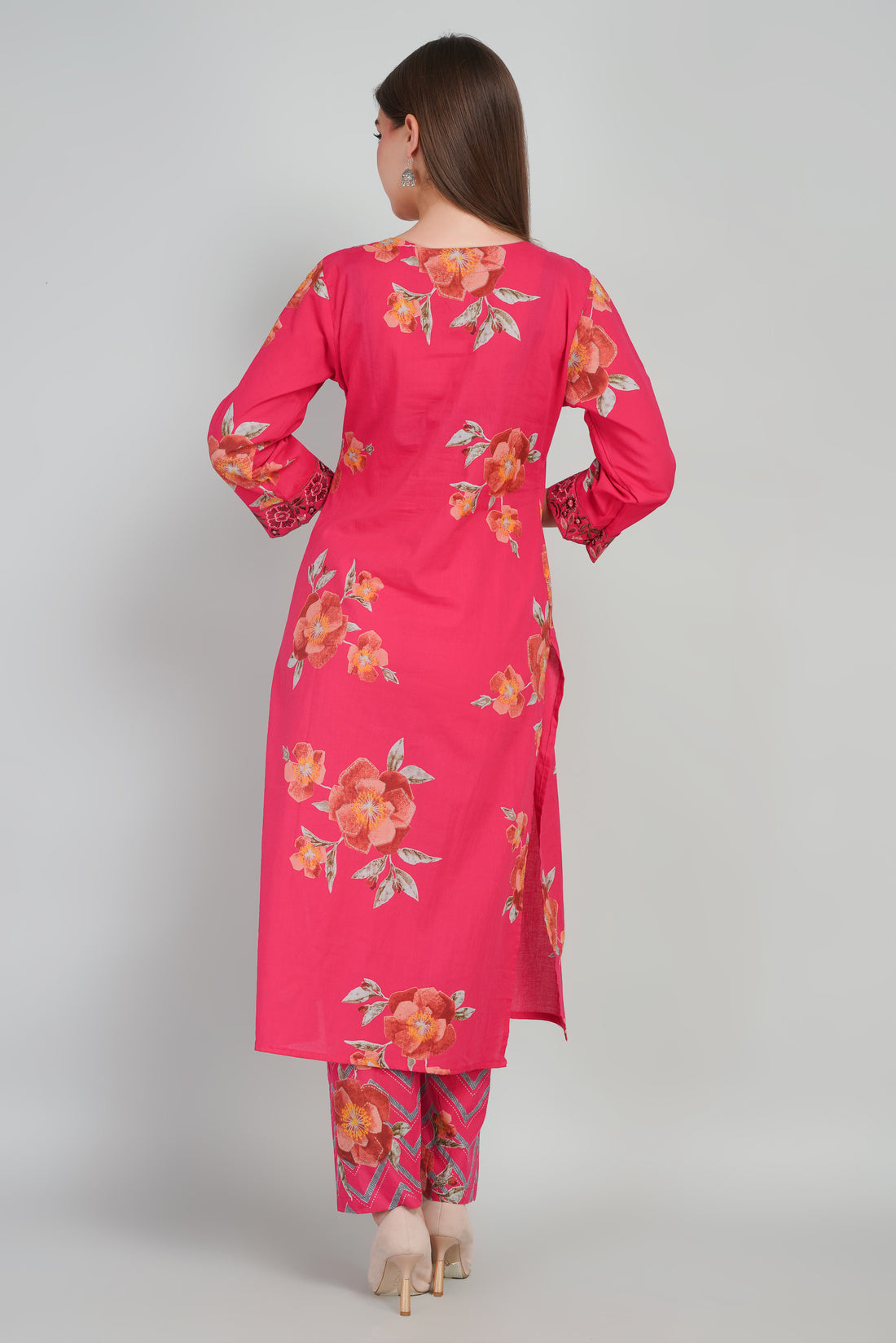 Pink Women’s Printed Cotton Kurti Set with Dupatta