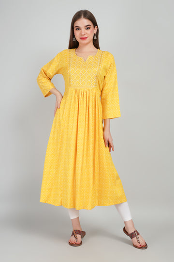 Yellow Women’s Rayon Kurti Elegant Party & Festive Wear